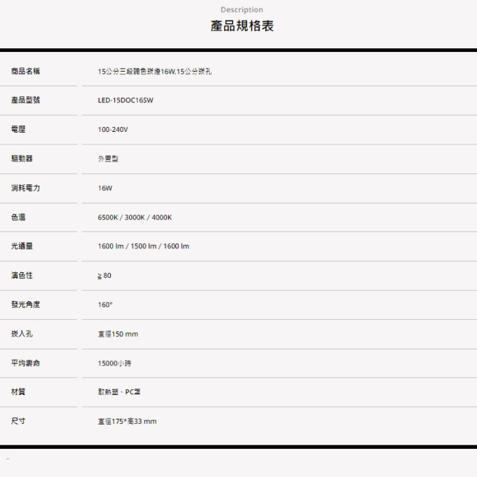 15公分三段調色崁燈