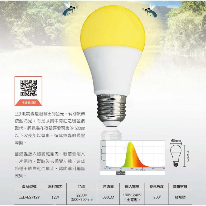 現貨 舞光 LED E27 12W 驅蚊燈泡 防蚊燈泡 驅蚊燈 露營 戶外陽台 防蚊 預防茲卡病毒 全電壓 滅蚊燈