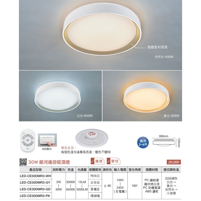 現貨 舞光 LED 30W 銀河遙控吸頂燈 遙控 壁切 客廳燈 臥室燈 餐桌燈 調光調色 高演色 全電壓 無藍光 防觸電