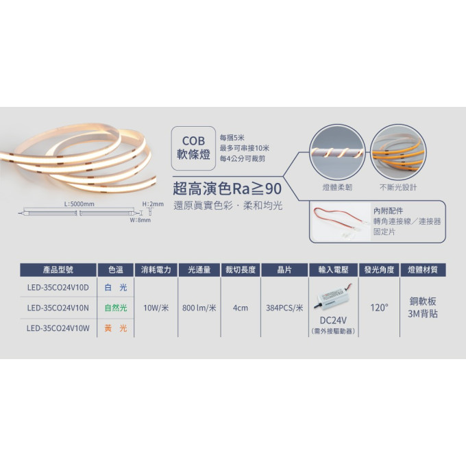 現貨 舞光 LED 10W 白光 黃光 自然光 COB軟條燈 低壓室內 燈帶 燈條 鋁條燈帶 線條燈 完美超薄 高演色性 *燈條不含驅動.驅動另加購