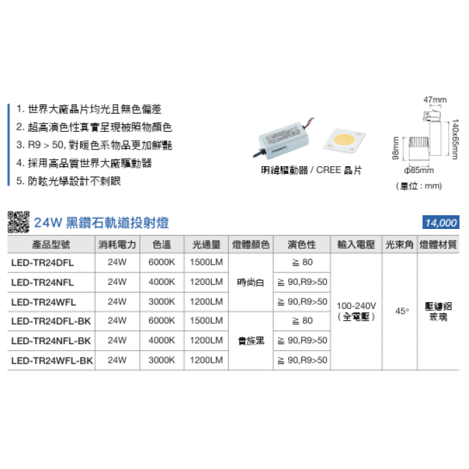 現貨 舞光 LED 12W 14W 30W 45W 黑鑽石軌道燈 投射燈 聚光 白光 黃光 自然光 時尚白 貴族黑