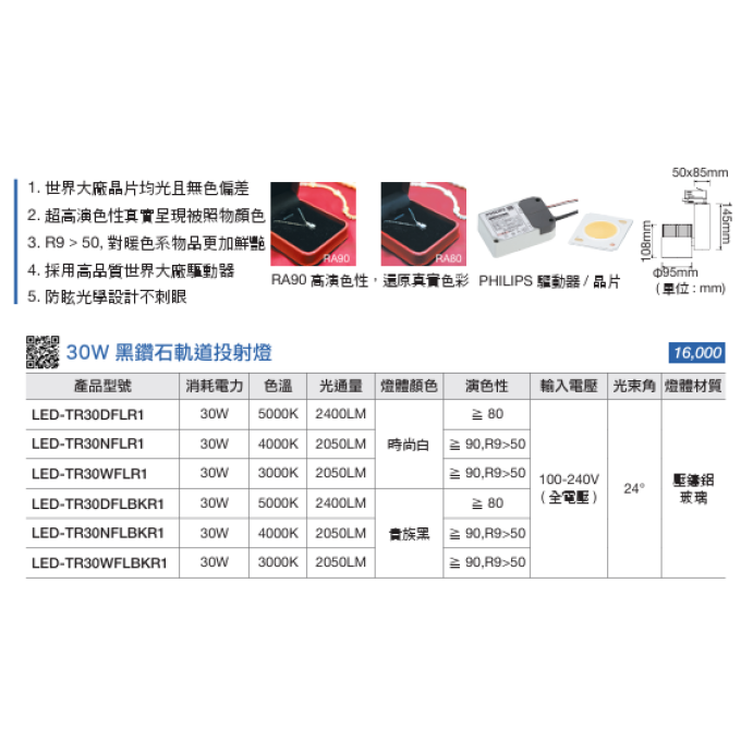 現貨 舞光 LED 12W 14W 30W 45W 黑鑽石軌道燈 投射燈 聚光 白光 黃光 自然光 時尚白 貴族黑