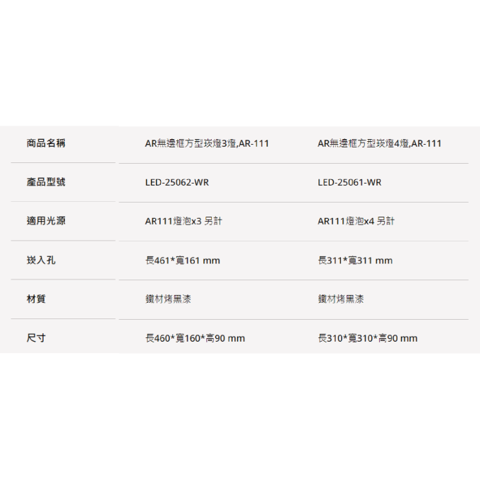 現貨 舞光 LED 9W 14W AR111 AR無邊框方型盒燈 一燈 二燈 三燈 四燈 四角崁燈 貴族黑 ***不含光源***