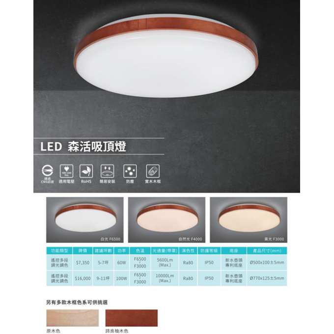 亮博士 LED 60W 100W 森活吸頂燈 新水壺 防塵防水IP50 調光調色 客廳房間 原木 詩肯柚木 只宅配