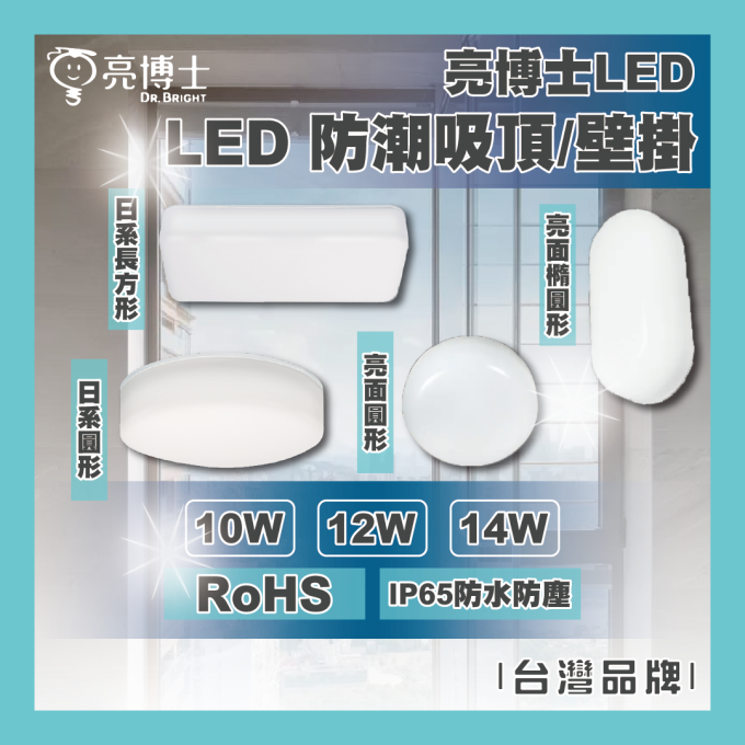 亮博士 LED 12W 14W 防潮吸頂 壁掛燈 防塵防水 IP65 圓形 橢圓形 長方形 戶外玄關廁所