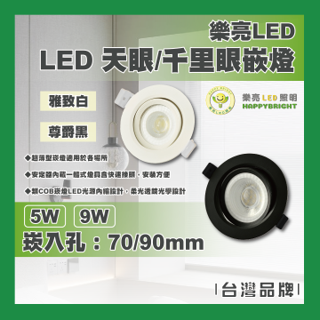 現貨 樂亮 LED 5W 9W 天眼嵌燈 千里眼嵌燈 7公分 9公分 類COB 可調角度 聚光型 無藍光 雅致白 尊爵黑