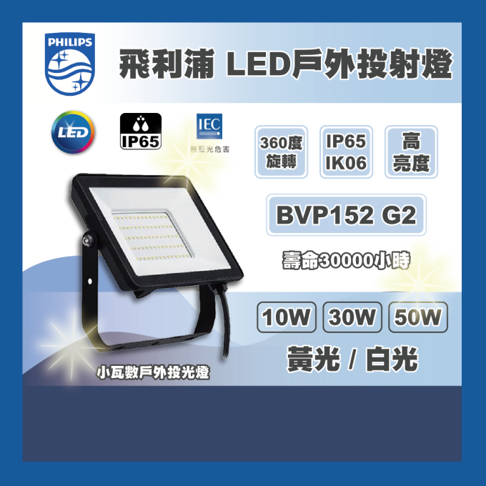 現貨 PHILIPS 飛利浦 LED 小瓦數戶外投光燈 10W 30W 50W BVP152G2 探照燈 投射燈 全電壓