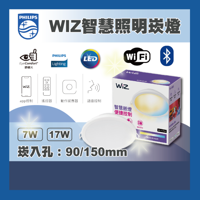 現貨 PHILIPS 飛利浦 LED WIZ 智慧照明 7W 17W 9公分 15公分 智能崁燈 PW021 PW03N