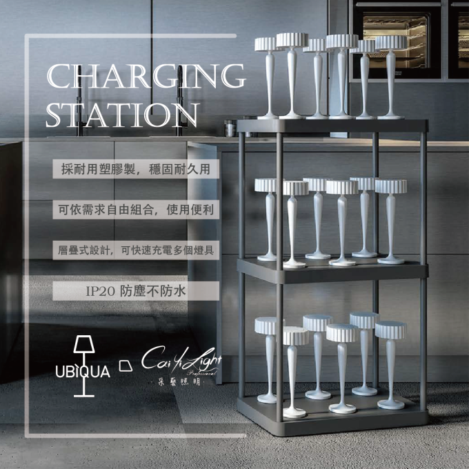 UBIQUA LED CHARGING STATION 30W USB充電式檯燈專用 組合式 多功能充電座 IP20防塵不防水 灰色