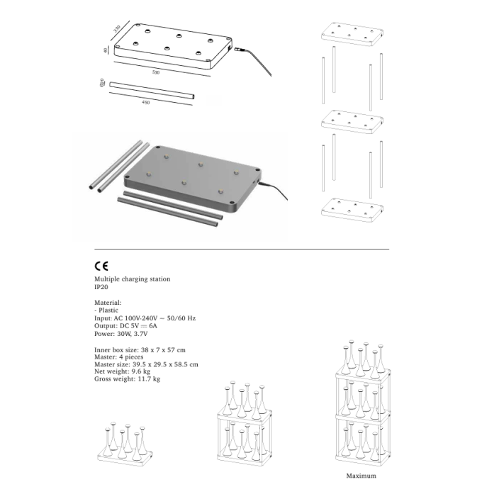 UBIQUA LED CHARGING STATION 30W USB充電式檯燈專用 組合式 多功能充電座 IP20防塵不防水 灰色