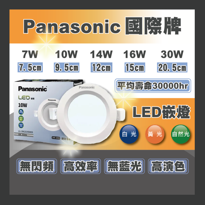 現貨 Panasonic 國際牌 LED崁燈 圓形崁燈 薄型 7W 10W 14W 16W 30W 白光 黃光 自然光